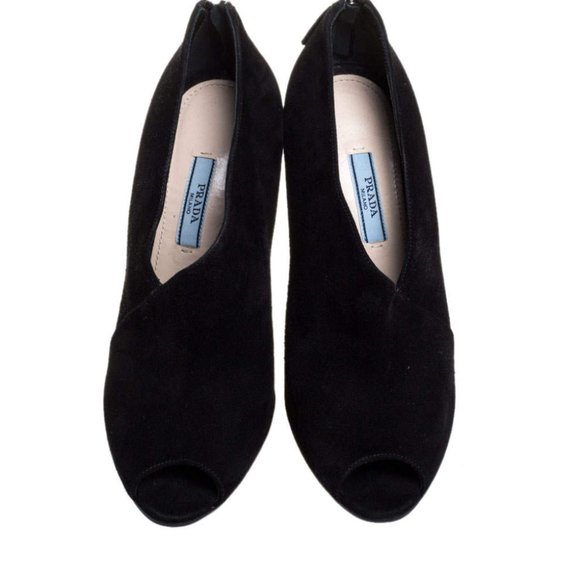 Prada Black Suede Leather Peep Toe Ankle Booties - Picture 5 of 6